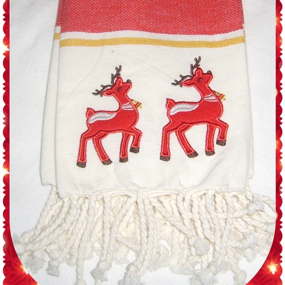 Reindeer Motif Embellished Kitchen Towel Set/2 - Picture 1 of 3